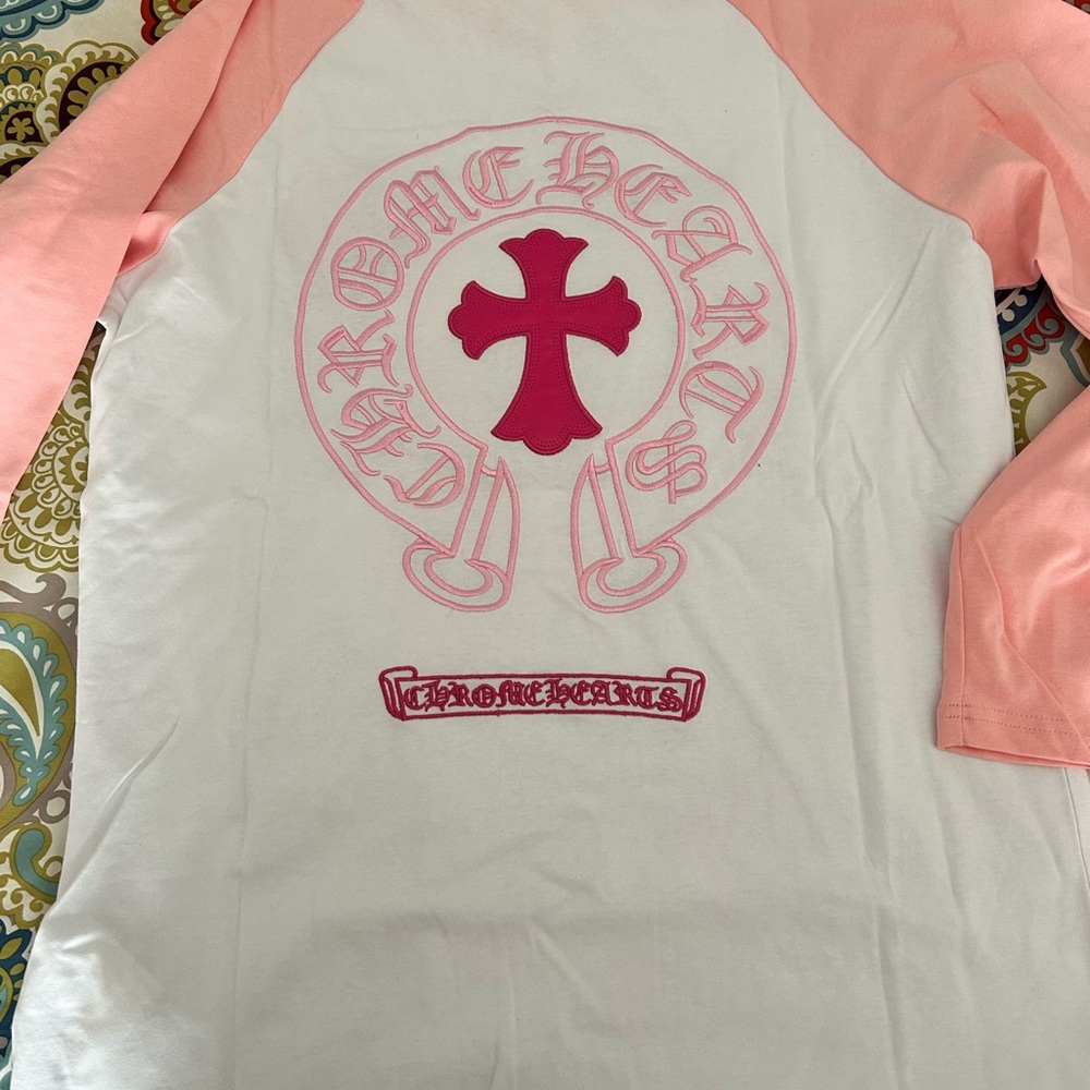 Chrome Hearts Pink and White Long Sleeve Tee